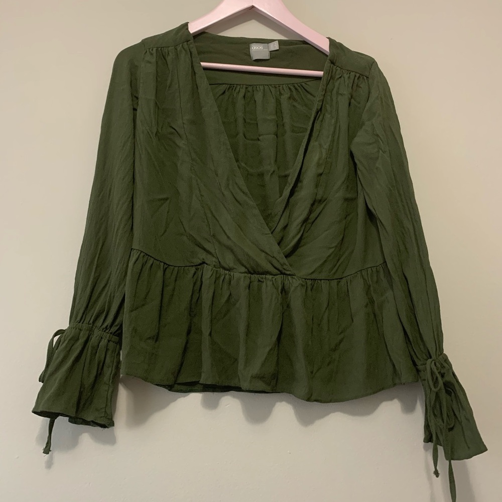 ASOS dark green wrap style top